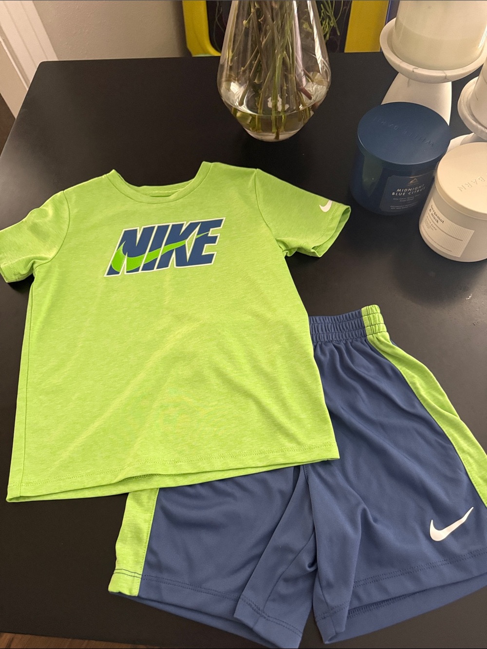 Nike Lime Green & Blue Boys' Athletic Tee and Shorts Set